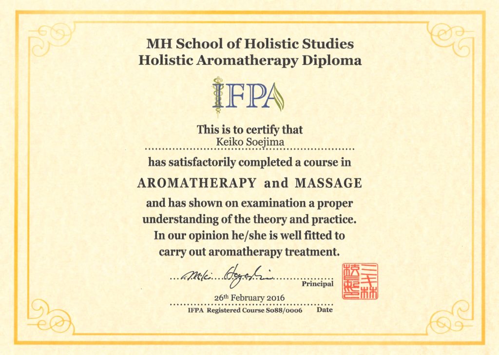 Diploma of IFPA Aroma Therapist